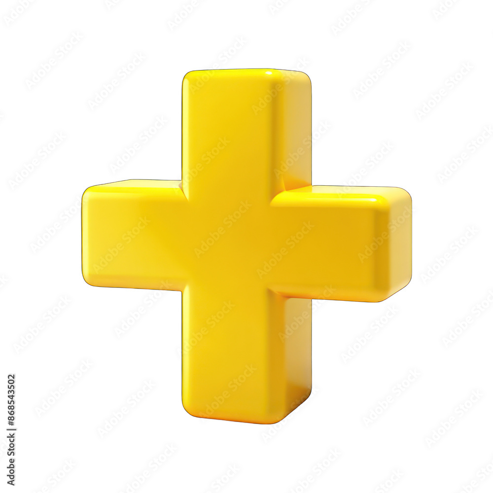 Fototapeta premium Yellow plus sign 3d isolated on transparent background