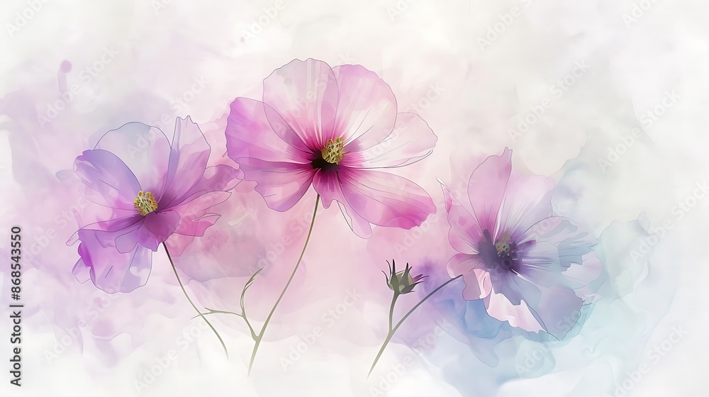 Delicate Watercolor Cosmos Flowers Delicate Watercolor Cosmos Flowers