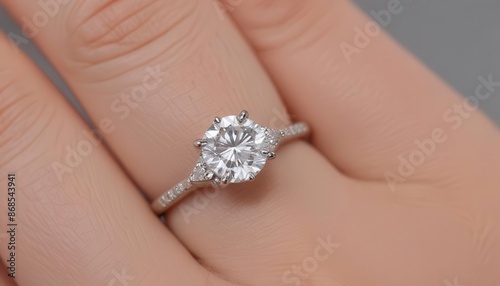 A close-up of a diamond engagement ring on a woman's hand
