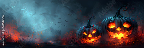 Hintergrund für Halloween mit Kürbis und Fledermaus, made by AI photo