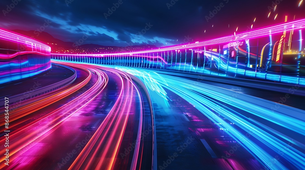 Neon Lights Trail on City Highway Neon Lights Trail on City Highway
