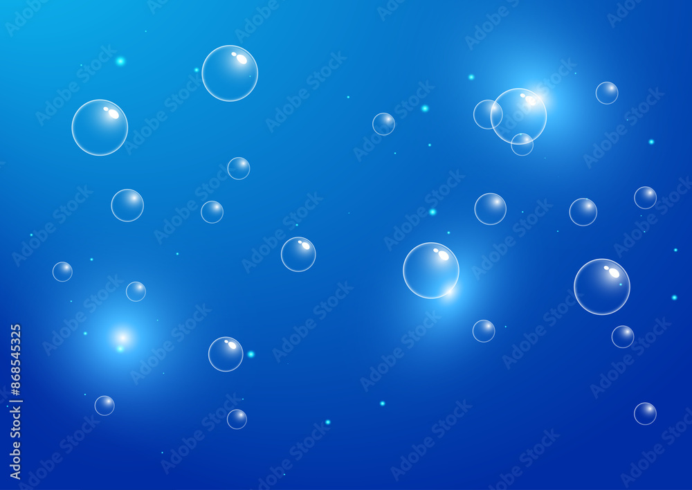Realistic transparent 3d bubbles underwater . Soap bubbles vector illustration Realistic transparent 3d bubbles underwater . Soap bubbles vector illustration