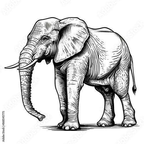 elephant line art illustration with vintage engrave style isolared on transparent backround