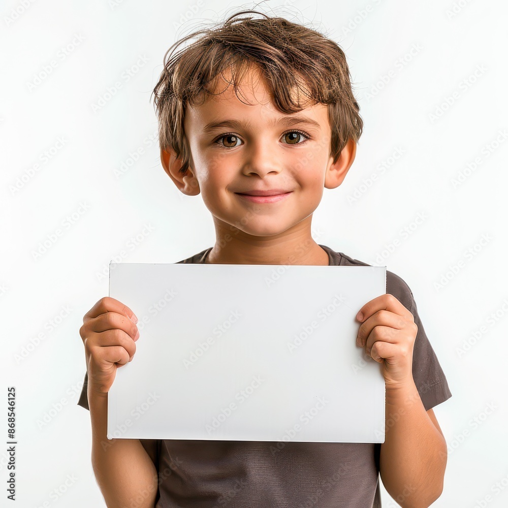 cute little professional and hand holds a white acrylic sheet isolated on white background, looking directly at the camera with an attentive expression cute little professional and hand holds a white acrylic sheet isolated on white background, looking directly at the camera with an attentive expression