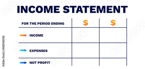 Income statement. Accounting with financial income and business profit under management of creative banking and vector investments