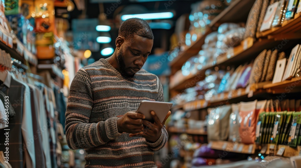 Entrepreneur meticulously counting stock in a small retail store, using a tablet to track inventory and ensure everything is accounted for Entrepreneur meticulously counting stock in a small retail store, using a tablet to track inventory and ensure everything is accounted for