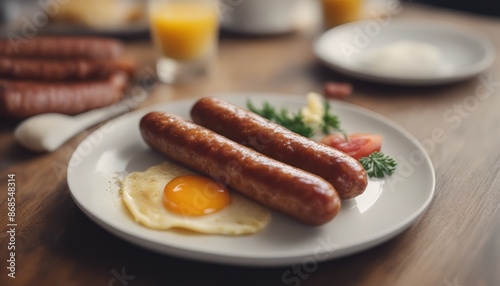 English breakfast consisting of fried sausage