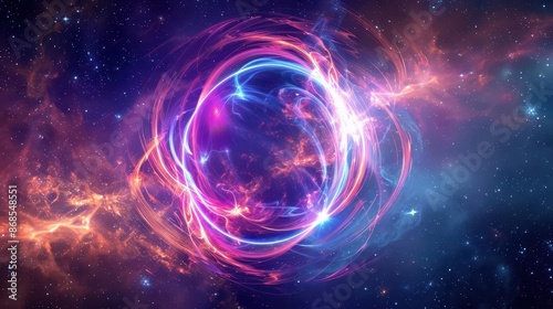 cosmic energy sphere pulsating with swirling plasma tendrils vibrant colors and dynamic motion set against a starry backdrop symbolizing infinite power and universal harmony
