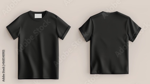 Black t-shirt mockup, displaying both front and back sides, crisp and clear on a neutral background, excellent for showcasing custom designs photo