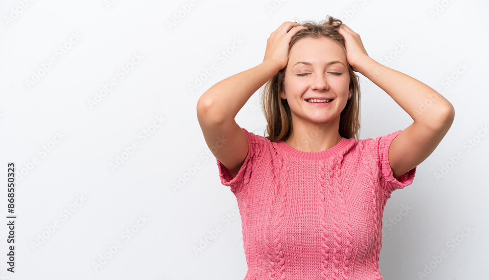 Young Russian woman isolated on white background laughing Young Russian woman isolated on white background laughing
