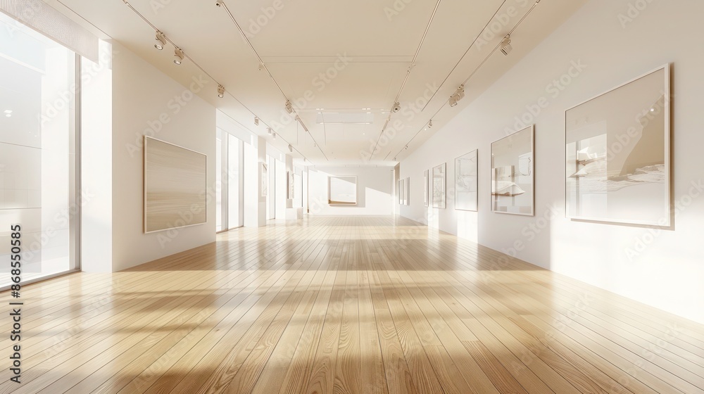 modern art gallery with smooth wooden floors and bright, white walls for contrast modern art gallery with smooth wooden floors and bright, white walls for contrast