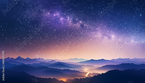 A starry night sky with a purple hue, filled with twinkling stars and a gentle gradient of d