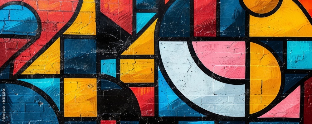 Fototapeta premium Colorful geometric shapes with thick outlines