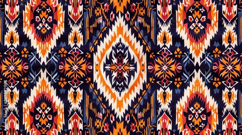 Ethnic ikat seamless pattern Handwoven fabric Handwoven fabric with bold, contrasting colors and intricate details