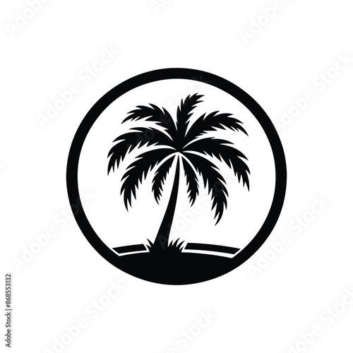 Palm tree logo. circle palm logo concept, sea logo design with a plum tree. coconut tree design
