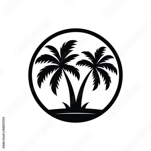 Palm tree logo. circle palm logo concept, sea logo design with a plum tree. coconut tree design