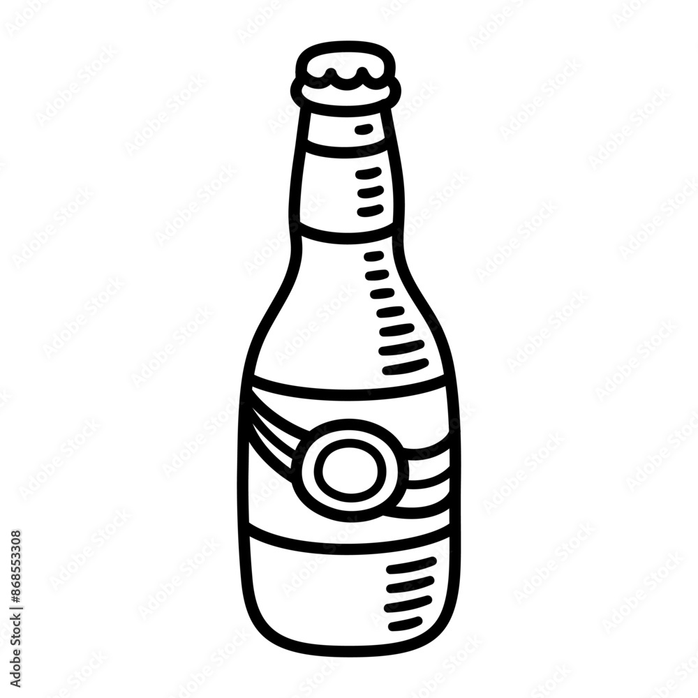 Beer bottle doodle line icon