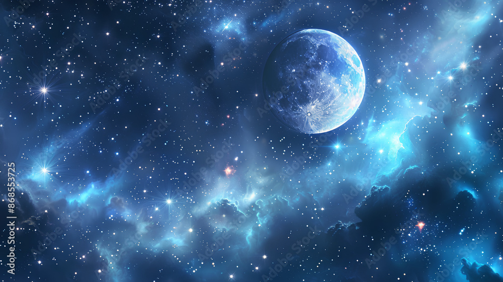Fototapeta premium background space, with shining stars and a beautiful moon