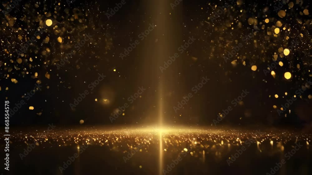 A magical, golden sparkly background resembling a festive scene with glowing orbs and a warm light emanating from the center. Copy space background