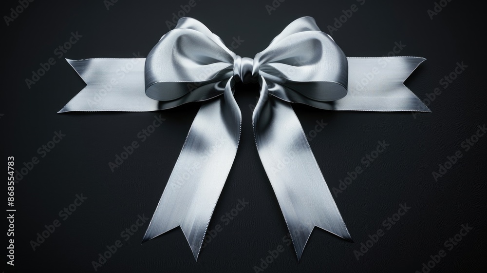 A simple and elegant silver bow against a dark background A simple and elegant silver bow against a dark background