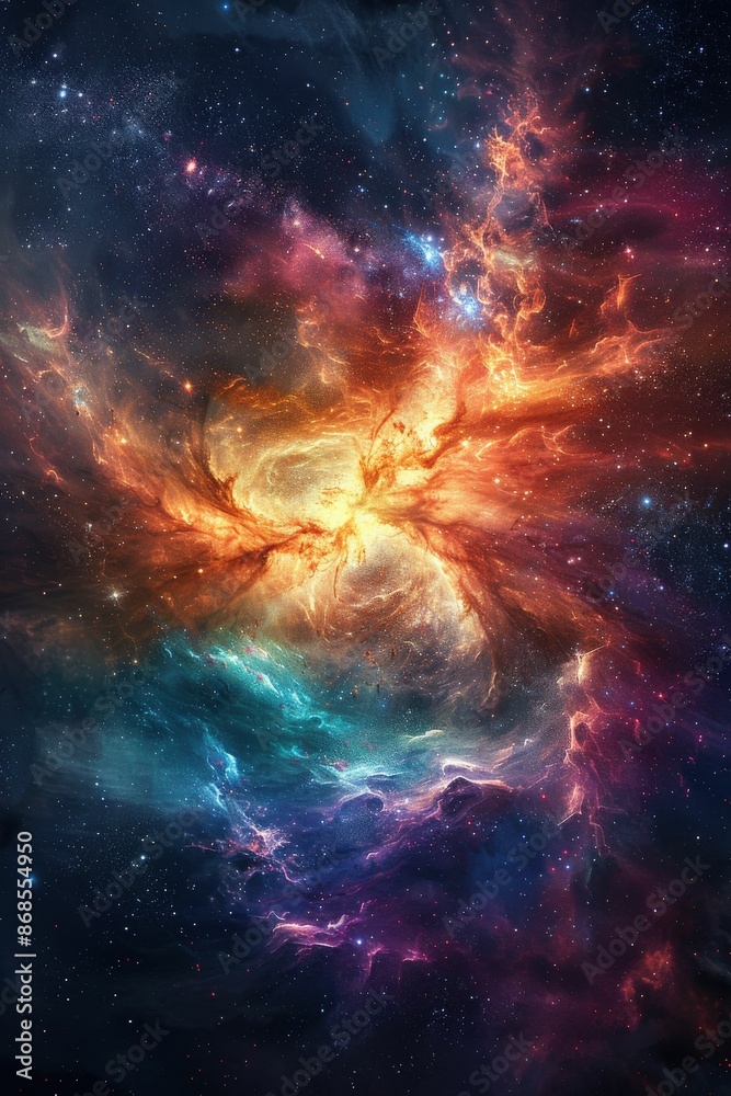 Obraz premium Stunning Cosmic Nebula with Vibrant Colors and Star Clusters in Deep Space
