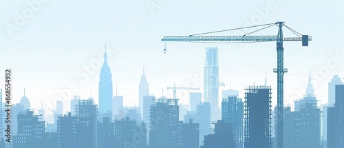 A city skyline with a crane in the background