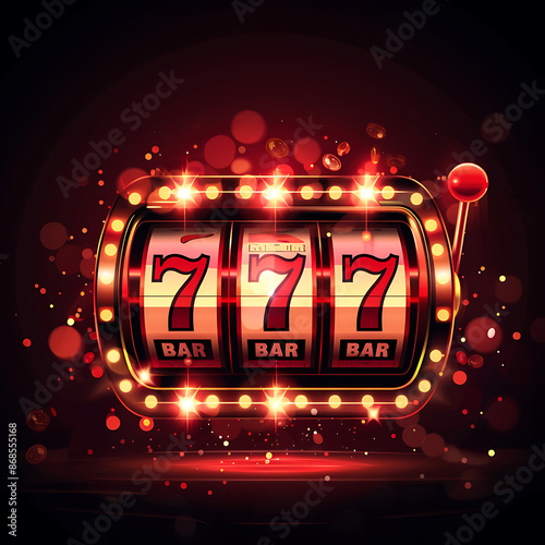 Slot machine's rolling drums displaying the winning combination with vibrant colors and lights.