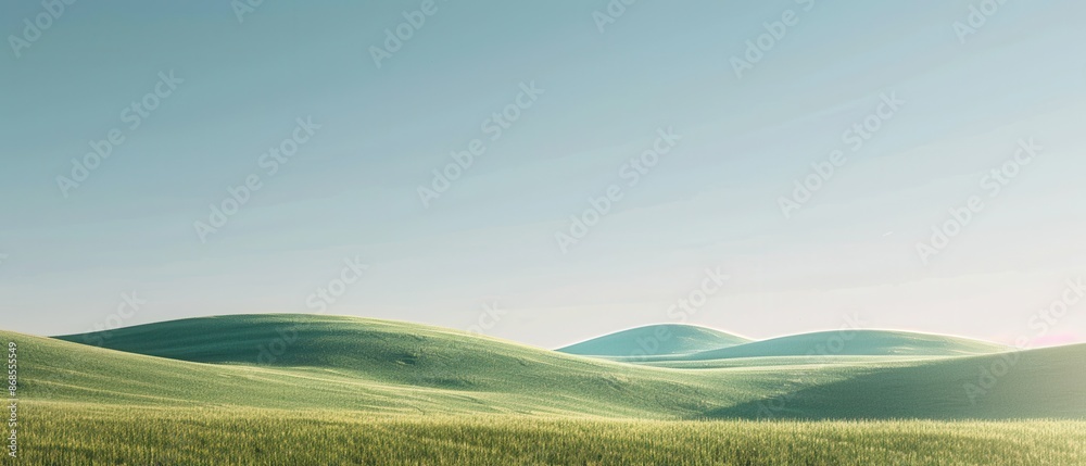 Obraz premium A field of grass with a blue sky in the background