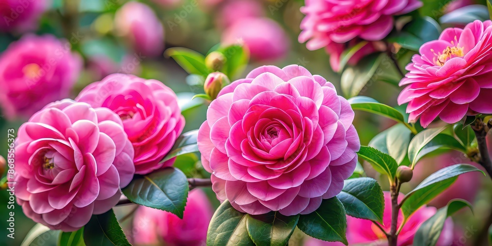 Beautiful close-up of pink camellia flowers in full bloom, camellia, flowers, pink, bloom, garden, botanical, nature, petals Beautiful close-up of pink camellia flowers in full bloom, camellia, flowers, pink, bloom, garden, botanical, nature, petals