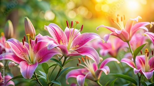 Beautiful pink lily flowers blooming in a garden, pink, lily, flowers, garden, nature, blooming, petals, vibrant
