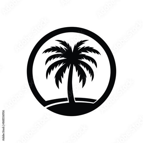 Palm tree logo. circle palm logo concept, sea logo design with a plum tree. coconut tree design