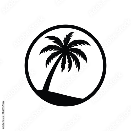 Palm tree logo. circle palm logo concept, sea logo design with a plum tree. coconut tree design