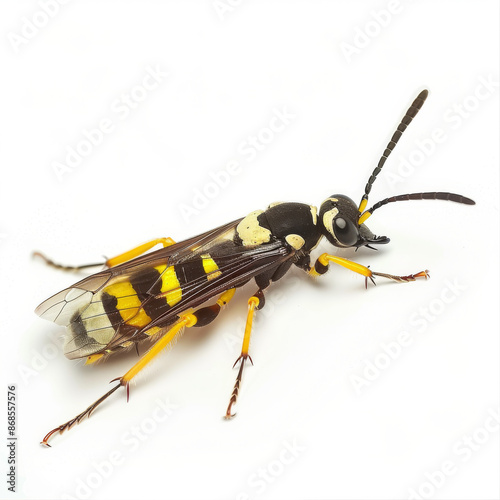 Banded caterpillar parasite wasp (Ichneumon promissorius), isolated on a white background. photo