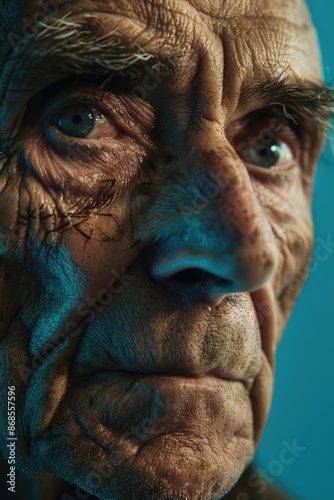 An elderly man with deep facial wrinkles, likely showing signs of aging and life experience © Ева Поликарпова