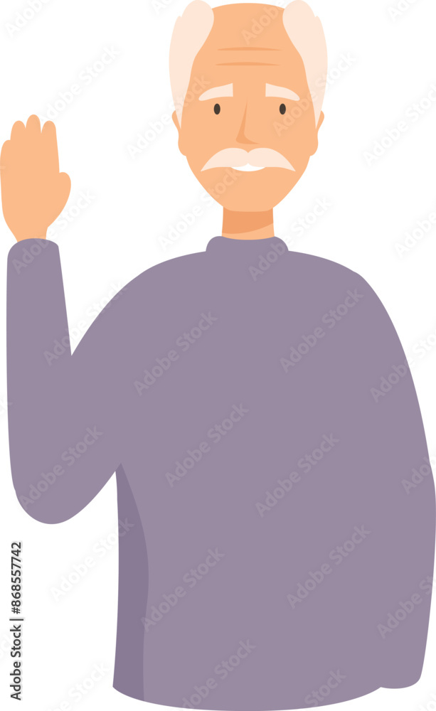 Senior man with white hair and mustache waving his hand in greeting Senior man with white hair and mustache waving his hand in greeting