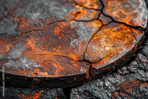 A detailed view of a rusty metal surface with visible corrosion and oxidation