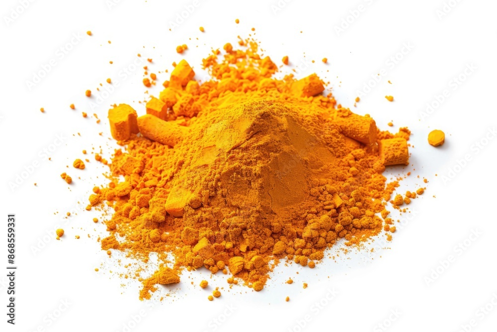 A pile of yellow powder sits on a white surface, awaiting use or analysis A pile of yellow powder sits on a white surface, awaiting use or analysis