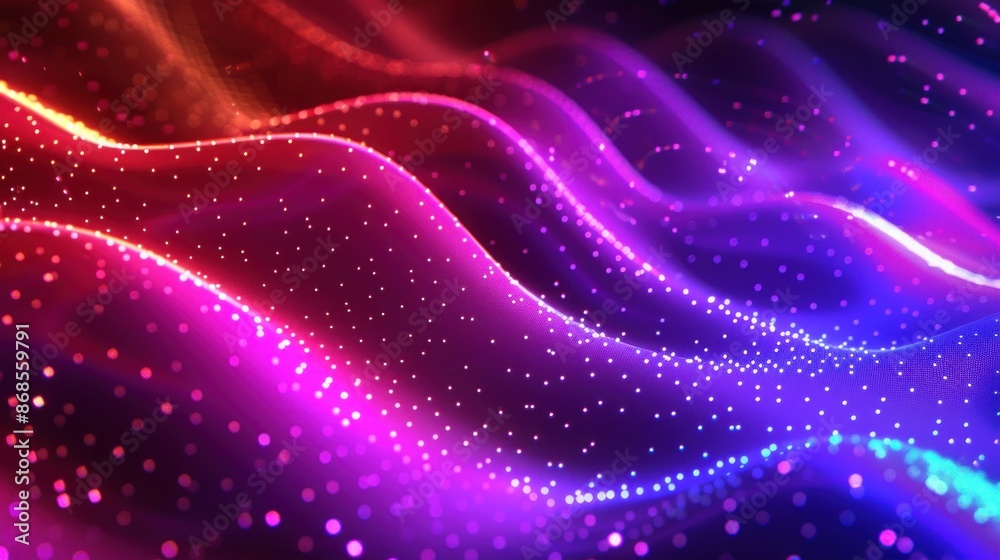 Abstract Neon Waves with Glowing Dots Abstract Neon Waves with Glowing Dots
