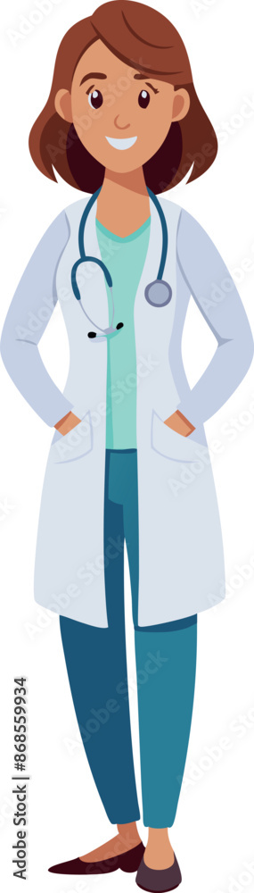 Smiling female doctor wearing a lab coat with a stethoscope Smiling female doctor wearing a lab coat with a stethoscope