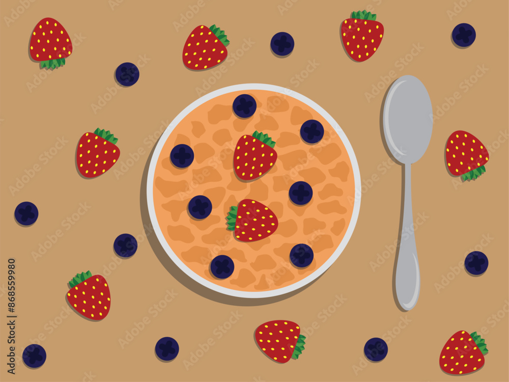 Porridge with Berries Flat Style. Morning and fitness food types concept vector Porridge with Berries Flat Style. Morning and fitness food types concept vector