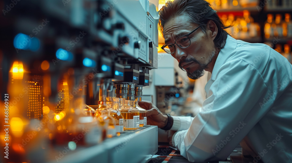 Male Scientist Reflecting on Serious Discovery in Lab Male Scientist Reflecting on Serious Discovery in Lab