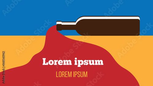 Wine Spilled from the Bottle Copy Space. Alcoholic drinks and beverages concept vector