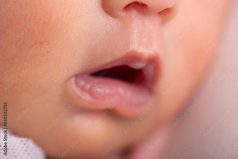 Naklejka premium Newborn human baby tiny little lips mouth