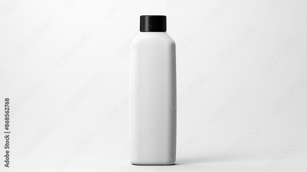 Isolated on a stark white background, a white shampoo bottle with a black cap Isolated on a stark white background, a white shampoo bottle with a black cap