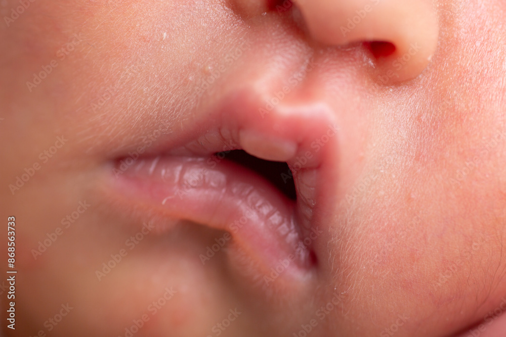 Naklejka premium Newborn human baby tiny little lips mouth