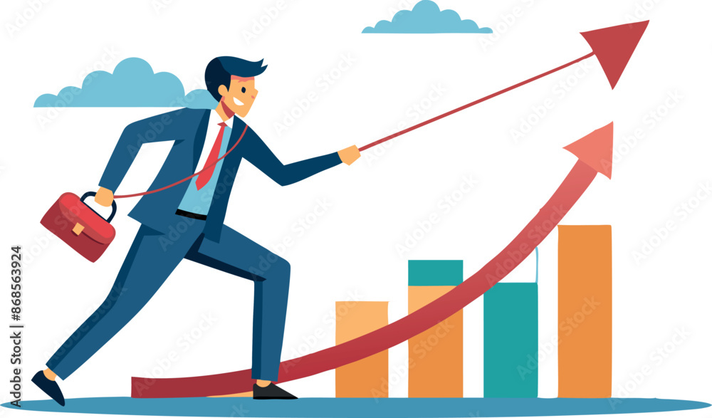 Fototapeta premium Businessman pulling arrow showing growth and success concept in business