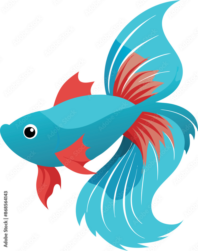 Colorful illustration of a vibrant blue and red betta fish with flowing fins on a white background Colorful illustration of a vibrant blue and red betta fish with flowing fins on a white background