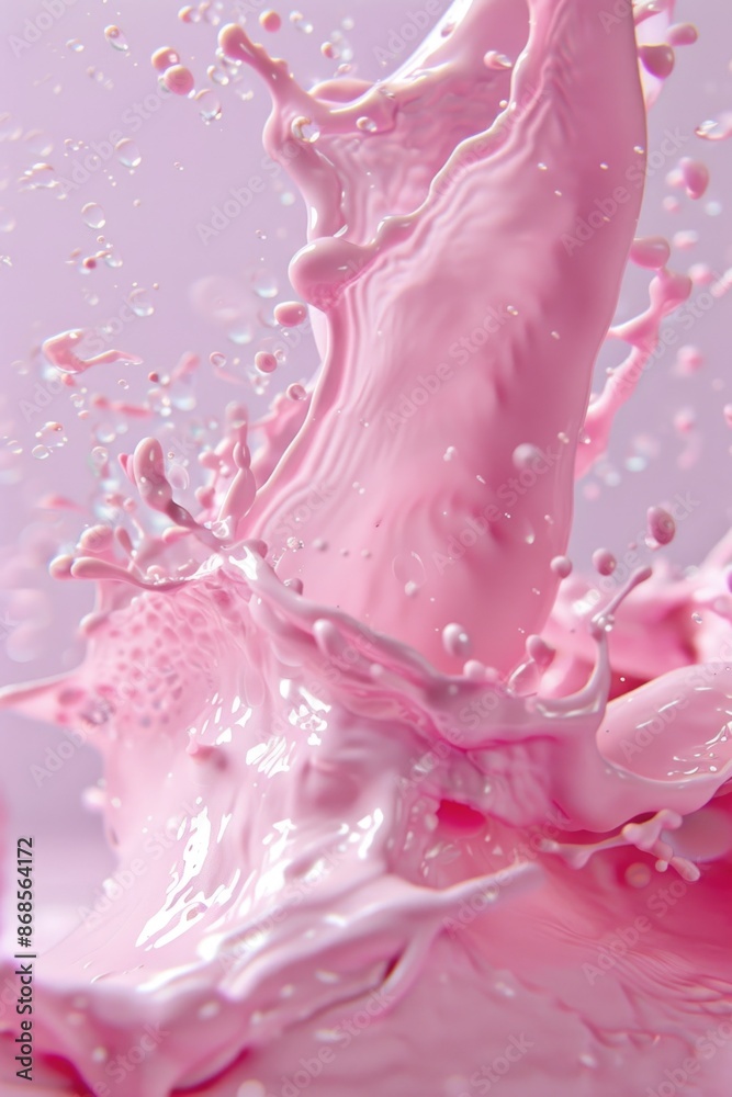 A pink liquid is splashing on the surface, with ripples forming and waves spreading outwards A pink liquid is splashing on the surface, with ripples forming and waves spreading outwards