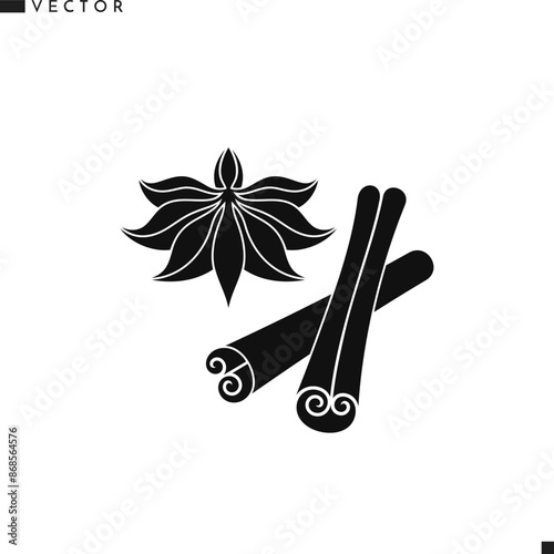 Cinnamon silhouette. Isolated cinnamon anise and sticks on white background