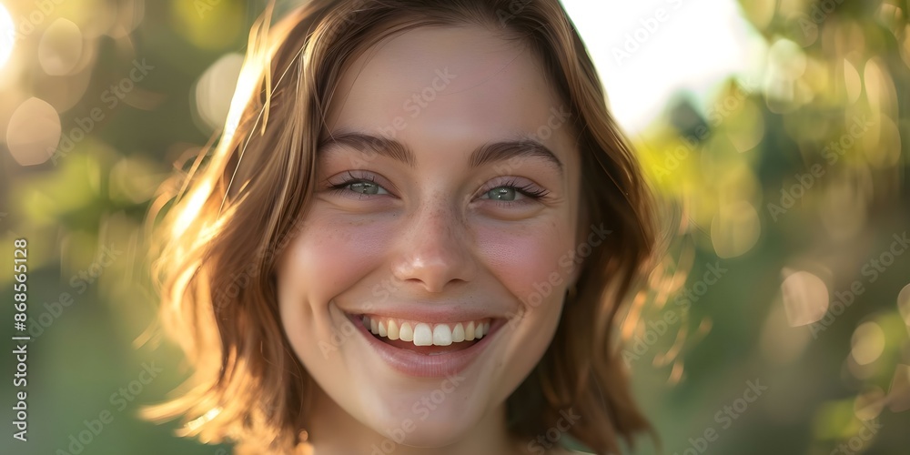 A young woman exuding happiness and beauty with a big smile. Concept Portrait Photography, Happy Expression, Beauty, Female Model, Smiling Face